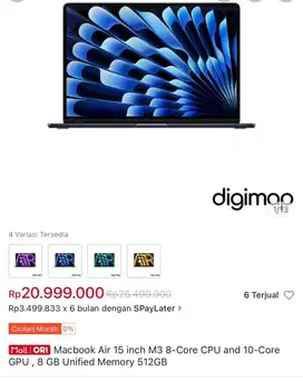 Macbook Air M3 8/512 15inc cc 2 100% likenew hanya unboxing