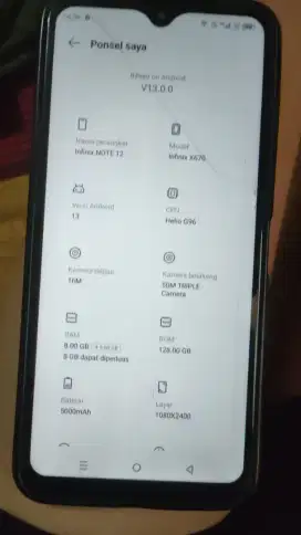 Jual hp infinix not12 ram 8+5/128 minus tc retak