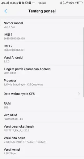 Hp vivo normal semua,minus kamera blakang off, selebihnya normal