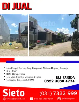 Dijual Cepat Kavling Siap Bangun di Mutiara Regency Sidoarjo