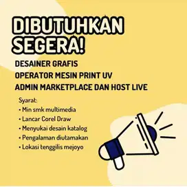Lowongan operator mesin dan admin marketplace