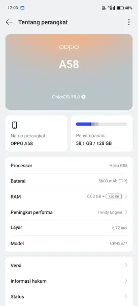 jual hp oppo A58