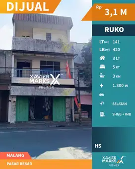 Dijual Ruko 3 Lantai Lokasi Strategis di Daerah Pasar Besar Malang