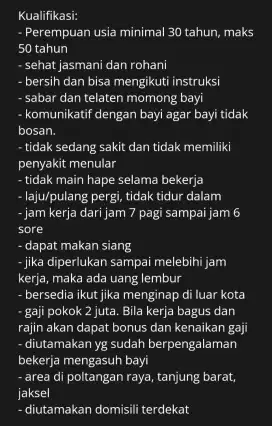 Loker pengasuh bayi 6 bulan