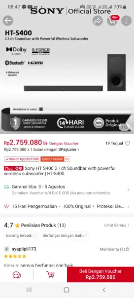 Sony sound bar S400