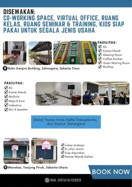 DISEWAKAN Co-Working Space, Virtual Office, Ruang Kelas, Kios Dll
