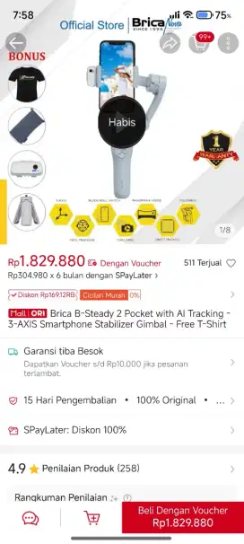 Gimbal Brica B-steady 2 pocket with AI tracking (kondisi mulis 99%)