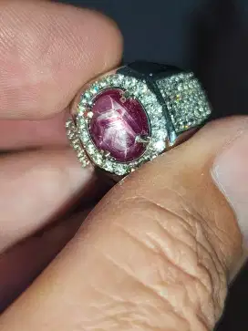 Cincin batu ruby star Patkwa 2.22 crat ring perak memo MRI star tajam