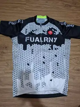 Jersey sepeda fualrny hitam garis hijau second like new