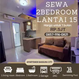 2 kamar sewa full furnish per bulan lantai 15 apartemen bassura city