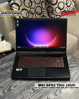 MSI GF63 THIN 10UC 15” 16GB/512GB RTX 3050 4GB THN 2021 LAPTOP GAMING