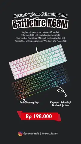 Rexus Keyboard Gaming Mini Battlefire K68M
