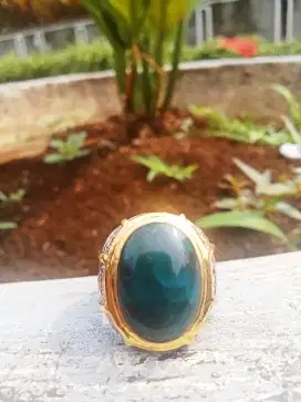 Batu bacan gulau serat kura lawasan ring perak micro Crom