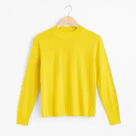 Sweater Rajut Wanita Polos Lengan Panjang - Warna Kuning Cerah
