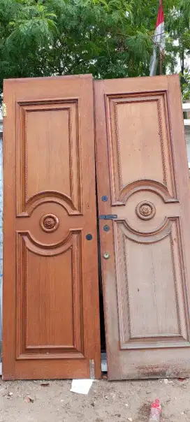 Pintu jati utama kembar & kamar plus kusennya