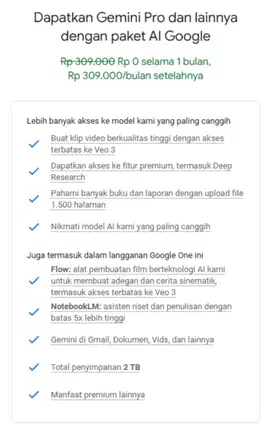 Google ai pro kapasitas 2tb untuk 1tahun 3bulan
