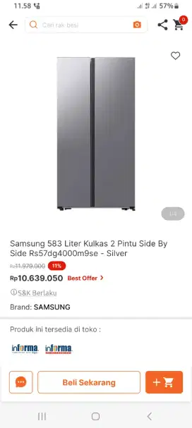Kulkas samsung side by side 570 liter