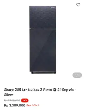 Sharp 205 Ltr Kulkas 2 Pintu Sj-246xg-Ms-Silver