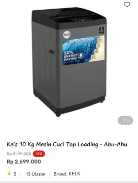 Kels 10 Kg Mesin Cuci Top Loading - Abu-Abu
