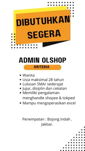 URGENT DICARI ADMIN OLSHOP