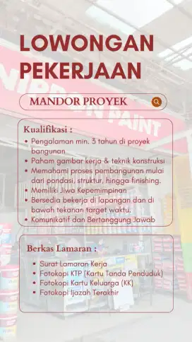 Mandor Proyek / Tukang controller
