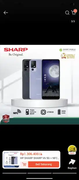 Handphone Sharp V6 5G NFC kamera tripel 50mp ram 4/128