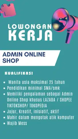 LOWONGAN ADMIN ONLINE SHOP