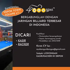 Lowongan kerja KASIR/RACKER Billiard cabang Depok