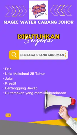 Dibutuhkan segera penjaga stand minuman