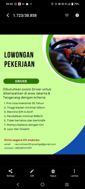 Dibutuhkan Posisi Driver