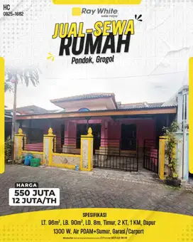 Disewakan Rumah Strategis Siap Huni di Grogol, Sukoharjo