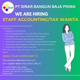 DI CARI CEPAT Staff Admin ACCOUNTING/TAX Wanita