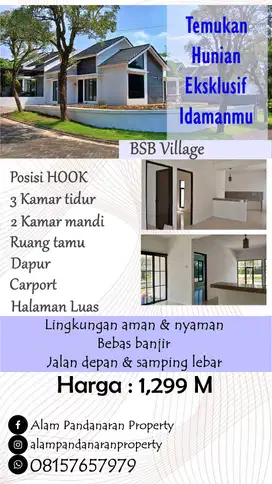 DJUAL Cepat BU Rumah HOOK Luas & Nyaman BSB Village Harga Dibawah NJOP