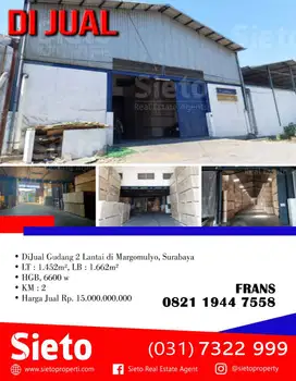 DiJual Gudang 2 Lantai di Margomulyo, Surabaya