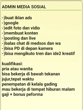 admin / marketing media sosial