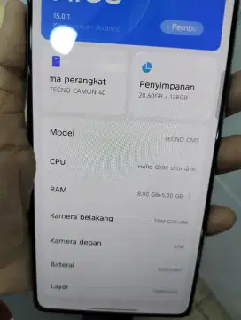 Jual Camon 40 ram 8/128 pemakaian 1 minggu