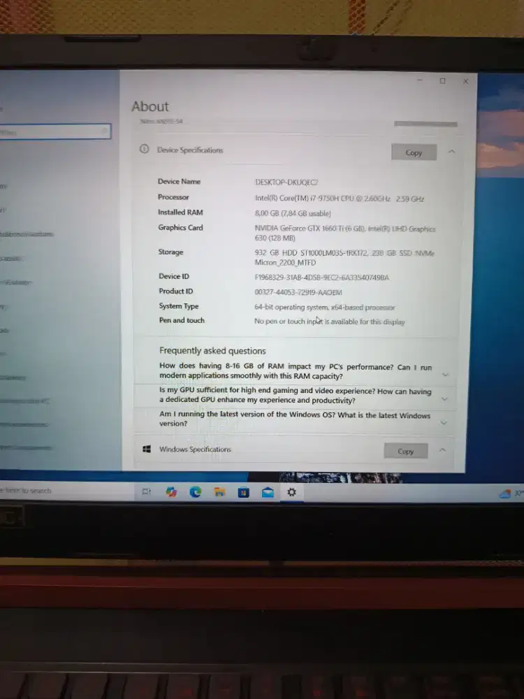 Acer Nitro 5 AN515-54 Intel i7 9th gen, GTX1660Ti 6GB, WIN 11