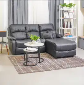 Selma Liverton Sofa L Sectional Kulit - Hitam