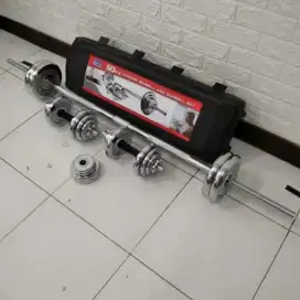 BESI CROM DUMBELL BARBELL SET 50 KG ALAT FITNESS TOTAL GYM