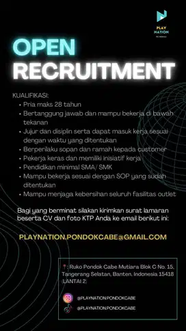 Open Recruitment Crew - Rental PlayStation - PlayNation