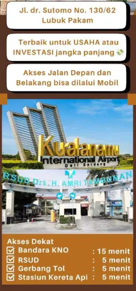 Dijual Ruko 2 Lantai SHM di Pusat Kota Lubuk Pakam, Akses Mobil