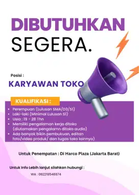 Lowongan Kerja Karyawan Toko