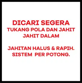 DICARI PENJAHIT DALAM