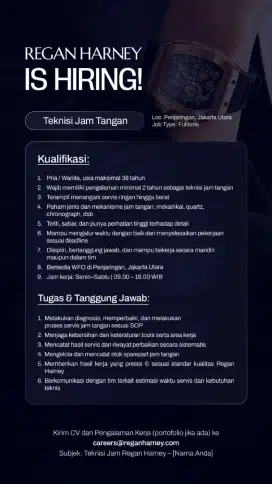 Lowongan Kerja Teknisi Service Jam Tangan