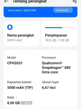 Oppo A60 Snapdragon batre 5000 hma