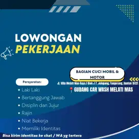 DIBUTUHKAN KARYAWAN STEAM MOBIL DAN MOTOR