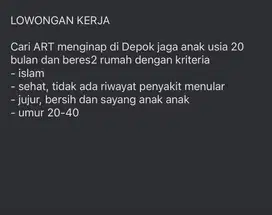 Cari ART Menginap di Depok