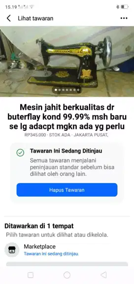 Mesin jahit buterflay kond 99,99% msh baru sangat terawat jarang pakai
