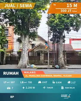 Dijual/Disewakan Rumah Poros Jalan Panglima Sudirman Klojen, Malang