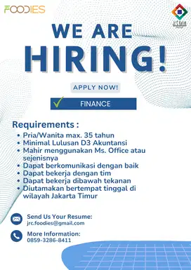 Lowongan Kerja Staff Finance – Perusahaan F&B (Jakarta Timur)